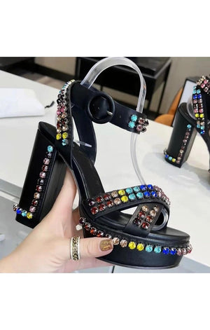 Women’s Chunky High Heels  Multicolored Stones (3 Colors)