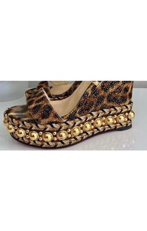 Leather Leopard  wedges  Heel Sandals