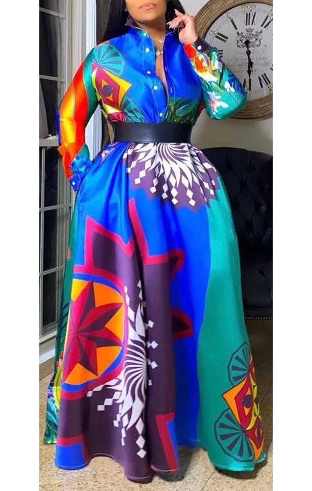 African Print Long Sleeve Dress (Many Sizes)