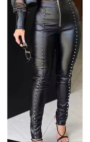 Black PU Leather Women Pants