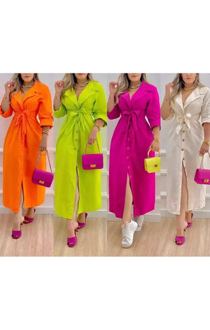 Long Sleeve Buttoned Down Dress (4 Colors)