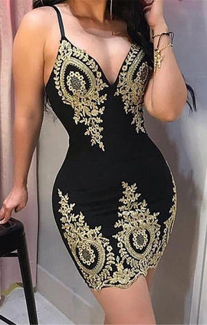 Stretch adjustable straps embroidered sexy dress