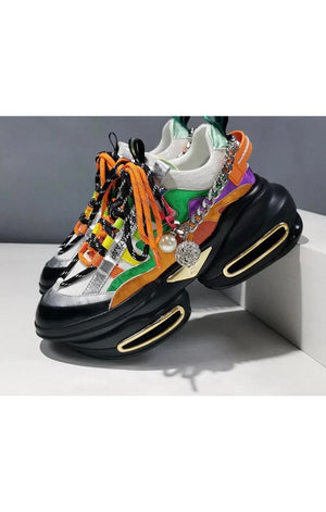 Luxury Women’s Pearl Chain Multicolored Sneakers Shoes