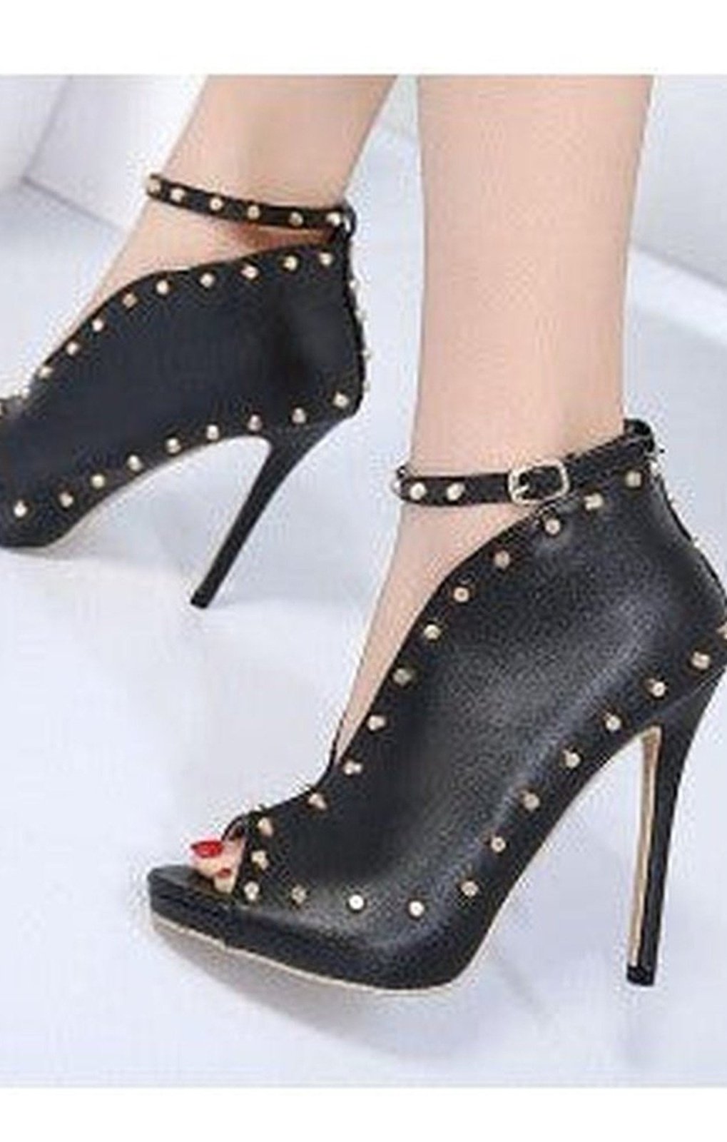 Peep-toe Rivet Decor Ankle Strap Stiletto Sandals Shoes