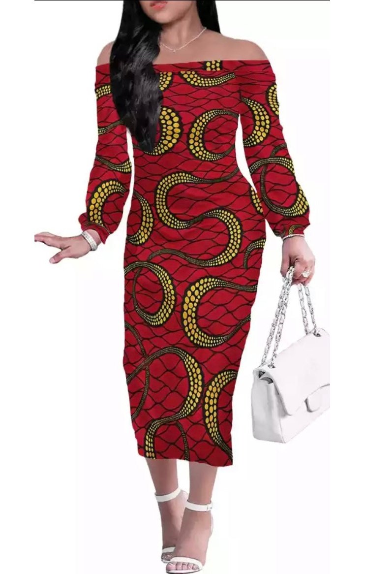 African Print  Dresses Vintage African Styles Printed  Long Sleeve Knee Length  (Many Colors) (Plus Sizes Available)
