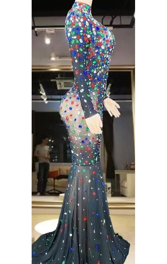 Sequin Long sleeve Stones Party Evening Dress