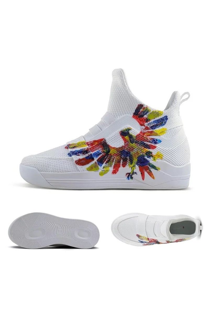 Unisex Mesh Knit High Tops White Hawk Painted Sneakers   (2 Colors)