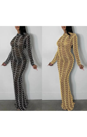 Crystal Rhinestone Maxi Dress (2 Colors)
