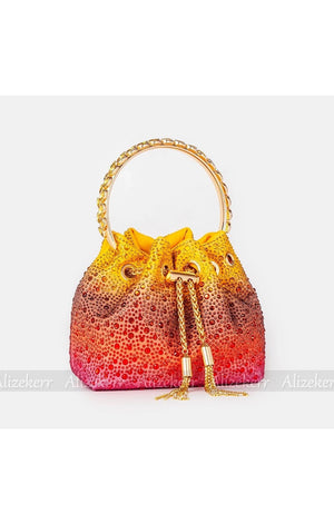 Orange Yellow Tassel Bucket Handbags handbag Ombre Stones