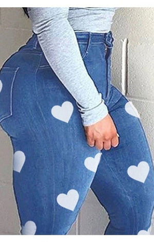 Zipper Fly Heart Print Skinny Jeans (2 colors)