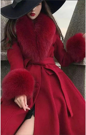 Women's Faux Fur Collar Sleeve Coat Belted  ( 4 Colors)