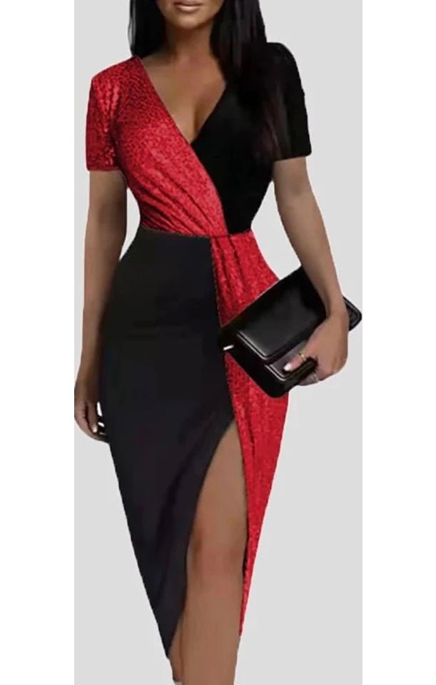 Two Tone Slit Sexy Dress (Many Colors)