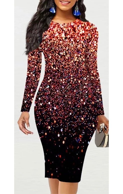 Sequin  Long Sleeve Dress (Many Colors) (Plus Sizes Available)