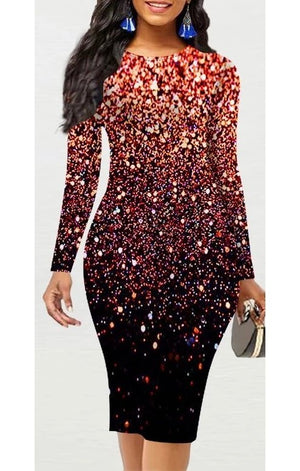 Sequin  Long Sleeve Dress (Many Colors) (Plus Sizes Available)