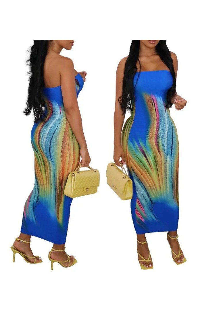 Print Sleeveless Bodycon Tube Dress (Many Colors)