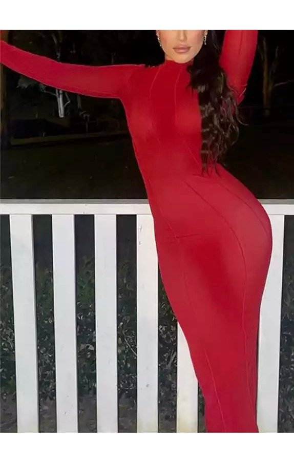 Sexy Red Feather Cuff Backless Maxi Dress