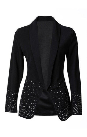 Rhinestone Decor Shawl Collar Long Sleeve Blazer Elegant Work Blazer Coat