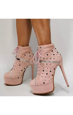 Pink Women’s Lace Up Platform Ankle Boots