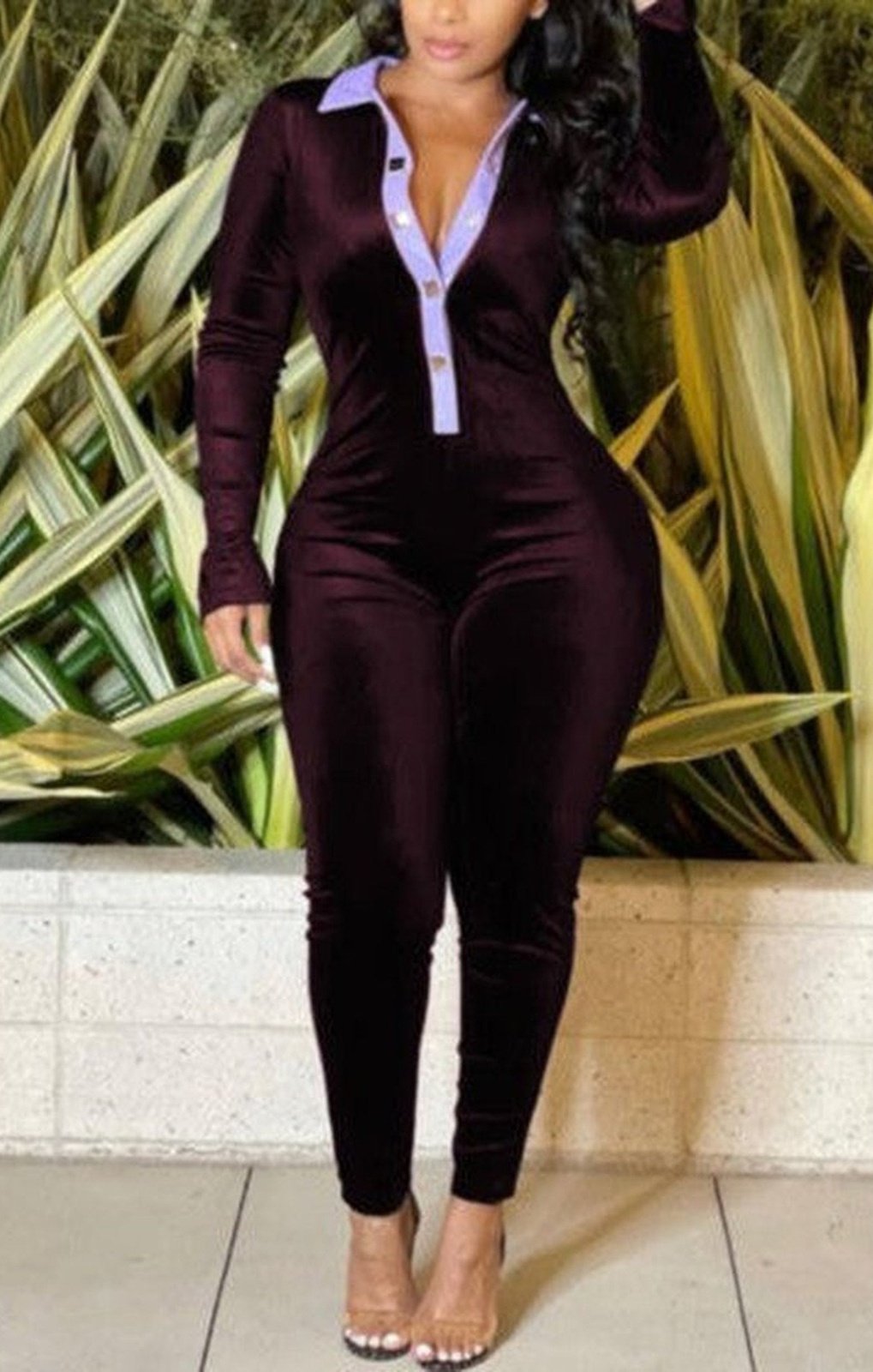 Long sleeve slit tight jumpsuits ( 3 COLORS)