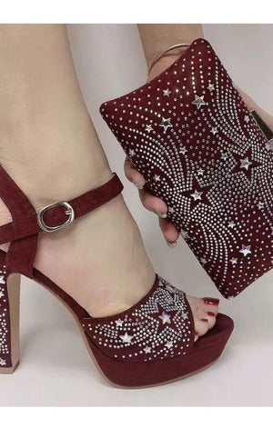 Matching purse heels bag set rhinestone (Many Colors)
