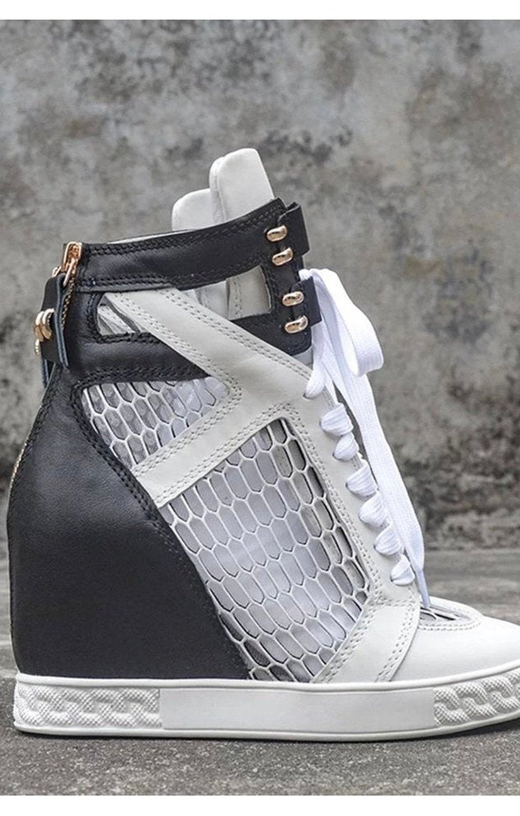 Mesh Lace Up Wedge Sneakers (4 Colors)