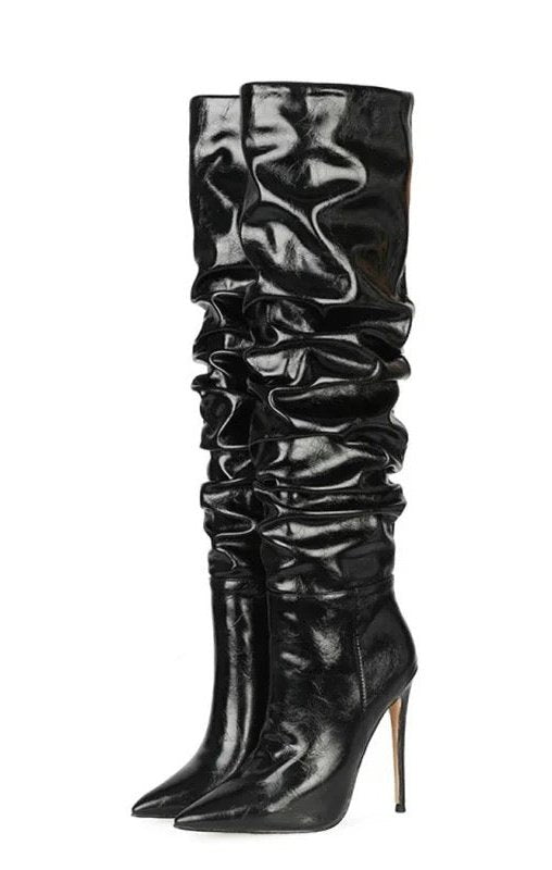 Metallic Look Knee High Boots zipper Pointed Toe  ( Many COLORS)