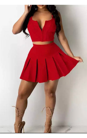 Crop Top & Pleated Skirt Set (Many Colors)
