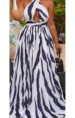 Stripe Halter Flowy Maxi Dress