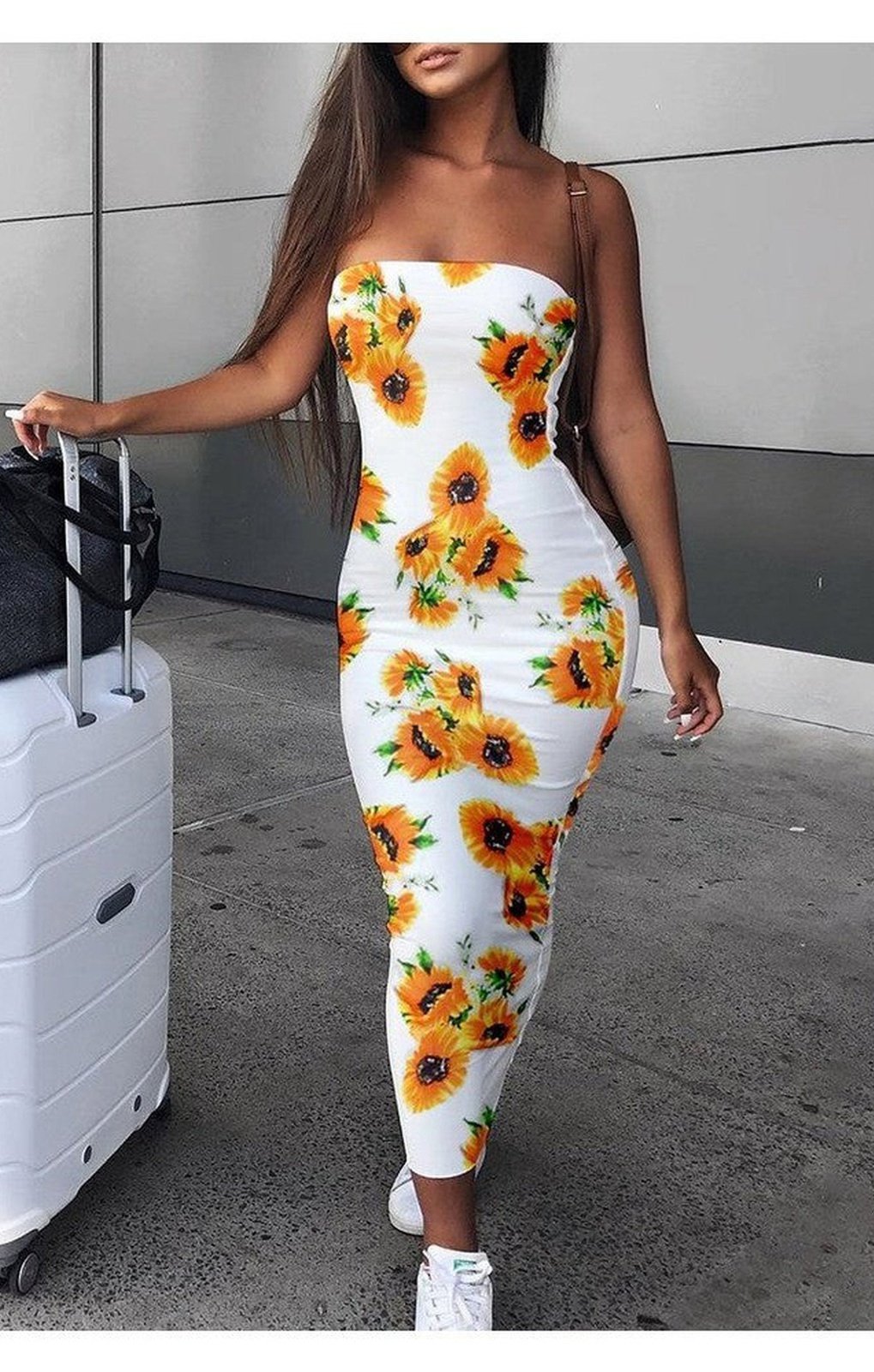 Sunflower  Print Bandeau Dress