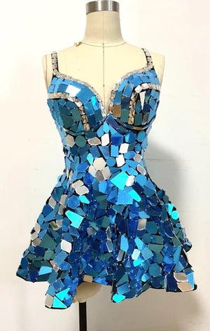 Mirror Crystals Sling Mini Dress  (2 Colors)