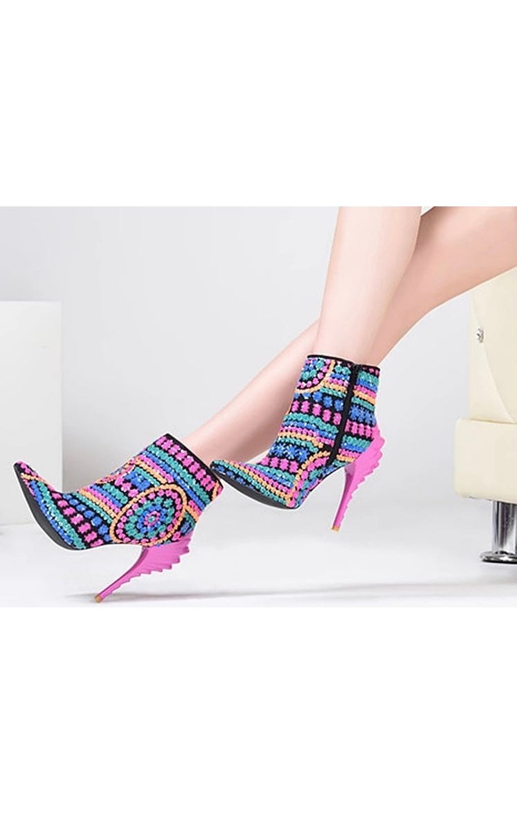 Sequined Ankle High Heel  Platform Boots (2 Colors)