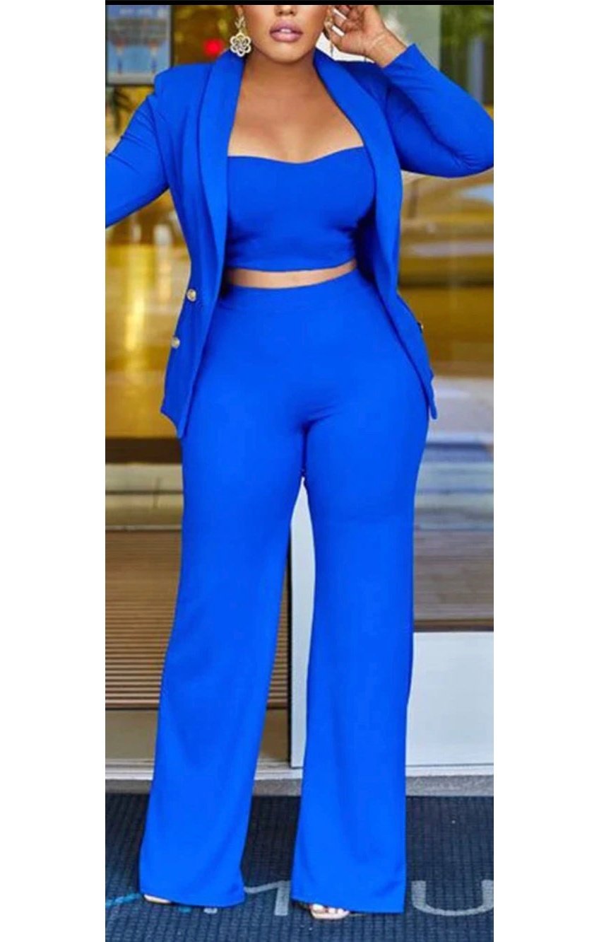 Tube Top / Jacket And Pants Three Pieces Set (3 Colors)