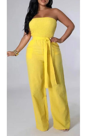 Strapless jumpsuit (with belt) (Many Colors)