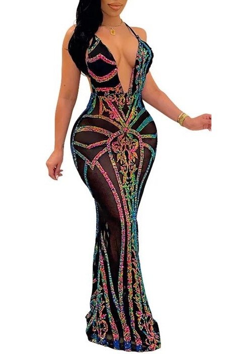 Multicolored sequin Maxi dress