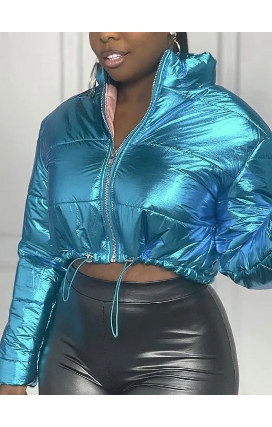 Metallic Crop Bubble casual outerwear coat (Three Colors)