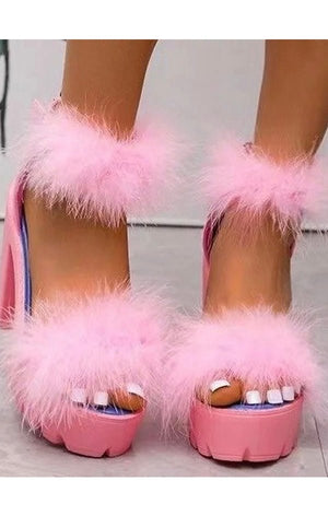 Puffy Toe Fur Sandals Sandal Heel Platform (Many Colors)