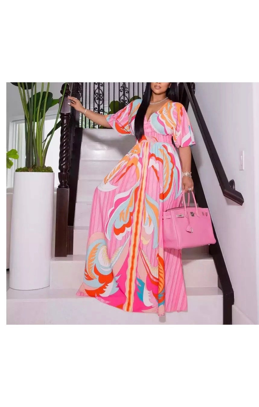 Colorful  Print  Flowy Dress (2 Colors)