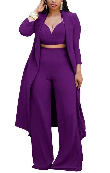 Solid pants with cardigan stylish three-piece set (Many Colors)