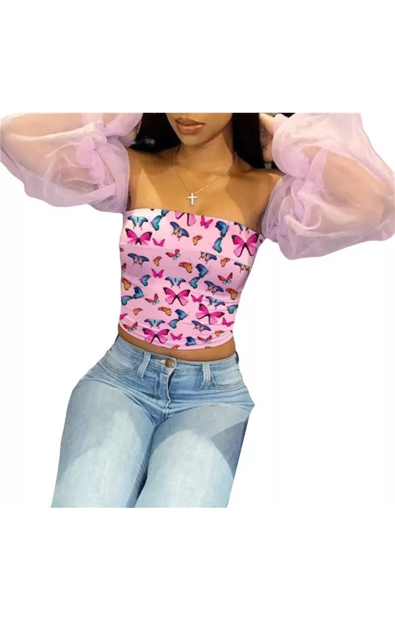 Butterfly Puff Blouse off the shoulder Top