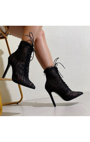 Black Mesh Ankle Boots Sexy Pointed Toe Stiletto Heels Shoes Women