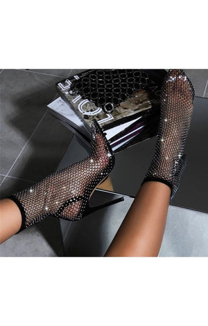 (3 Colors) Bling Crystal Ankle Boots Sexy Pointed Toe Stiltto Heels Over The Knee Sock Shoes Women