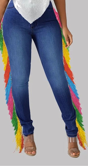 Multicolored Side Tassel jeans bottoms (3 Colors)