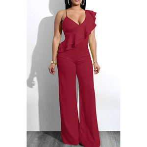 Ruffle Accent Tank Style Wide Leg Jumpsuit (Many Colors)