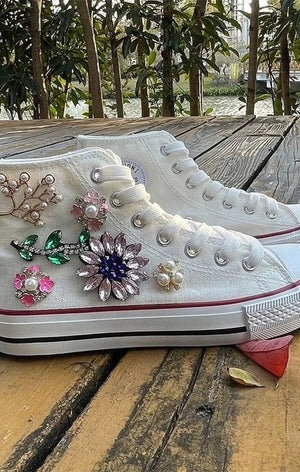 Ladies custom  sneakers Pearls Stones ( 2 Colors)