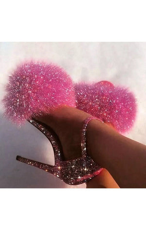 Pink Bling Plush heels Sandals