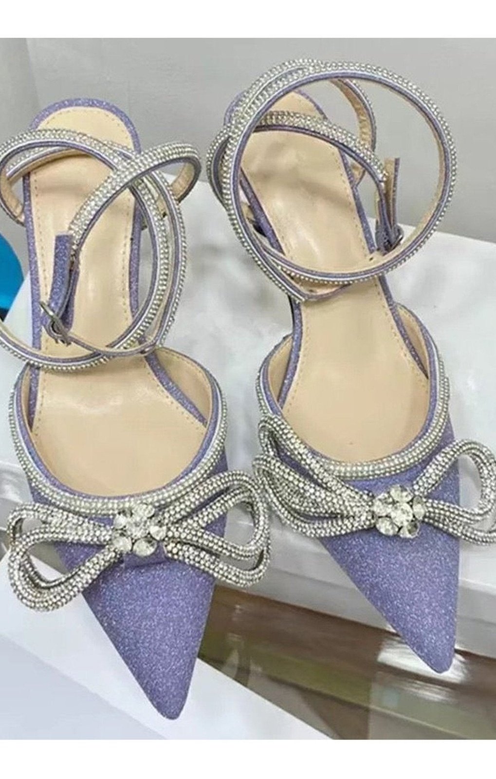 Pointed toe rhinestone bow satin high heels (Many Colors)