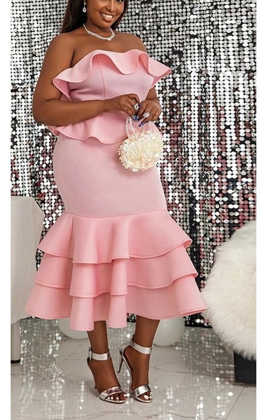 Light Pink Off the Shoulder Ruffle Dress Plus Sizes Available  (Many Sizes)