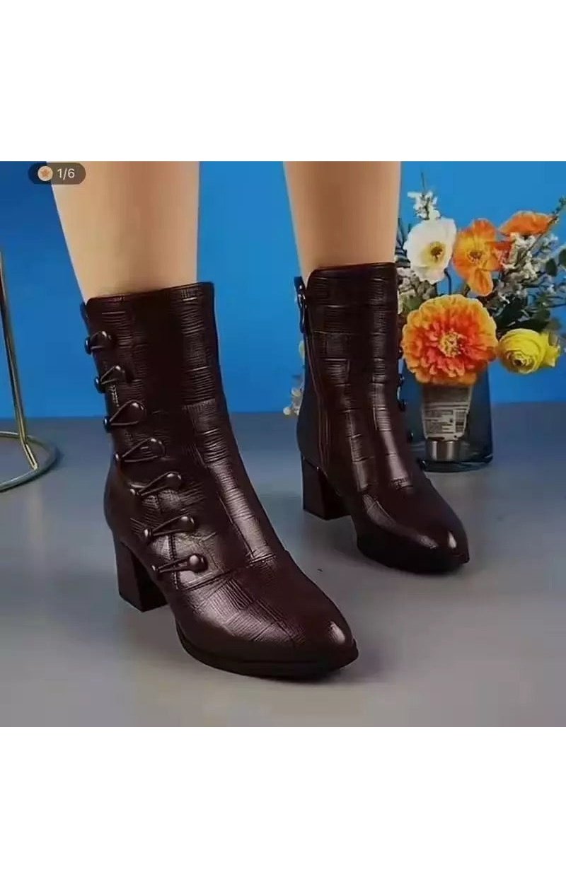 Warm PU Leather Heel Ankle Boots Shoes (2 Colors)