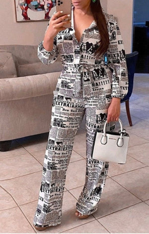 Newspaper Print  Pants Set