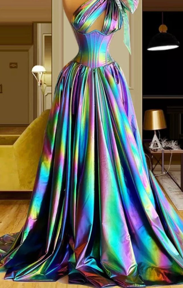 Beautiful One shoulder Multicolored Evening Dress Bow (Many Sizes)